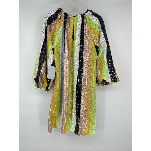 NEW Melloday Multicolor Sequin Stripe Balloon Sleeve Mini Dress Size Medium NEW! - Picture 4 of 12